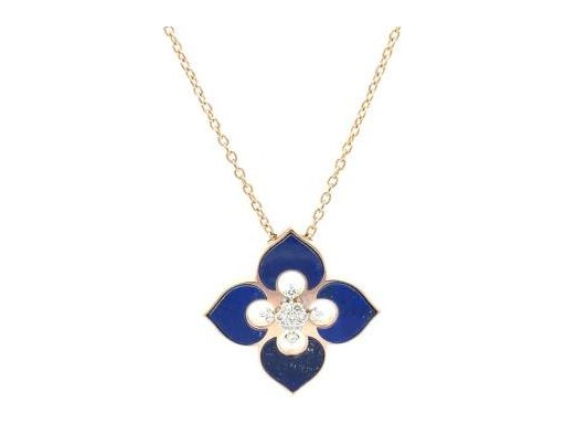 18K Rose Gold Necklace with Lapis lazuli and Natural Round Diamonds in Floral Design